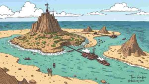 Map showing the Strait of Hormuz with Kharg Island location and oil shipping routes marked.